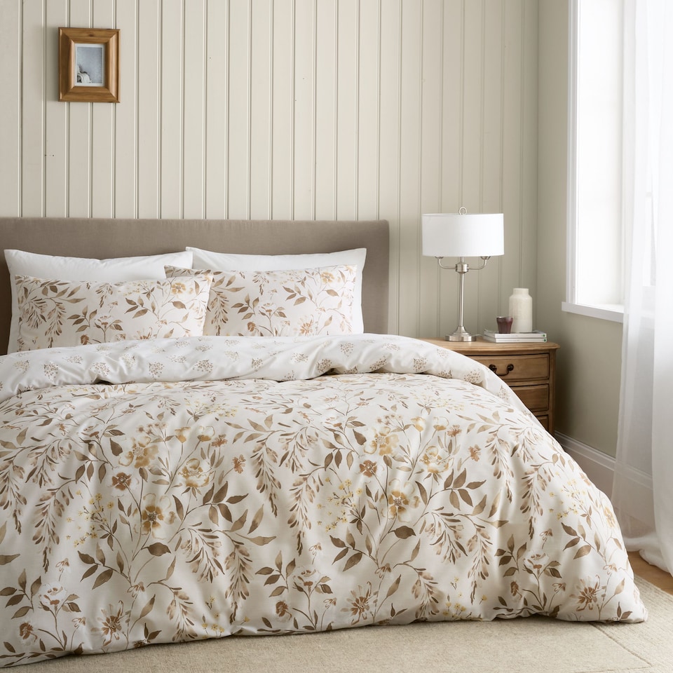 image 1 of Isadora Floral Reversible Duvet Cover Set | Cream | Natural | King