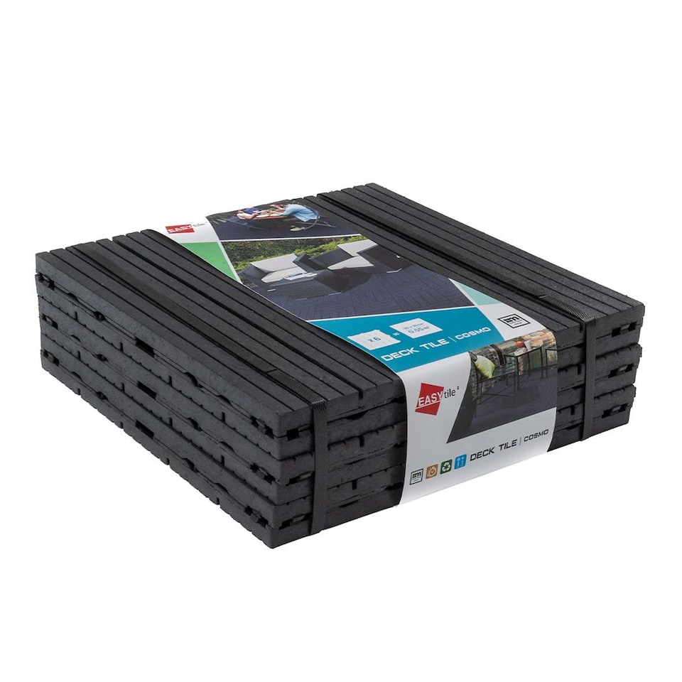 image 1 of Cosmo Garden Patio Cosmopolitan Decking Tiles - Dark Grey | Grey | Dark Grey | Pack of 40