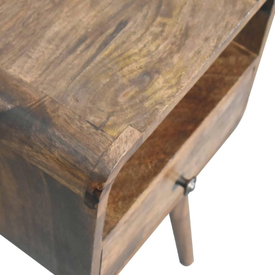 image 1 of Mini Curved Grey Washed Bedside with Open Slot Grey