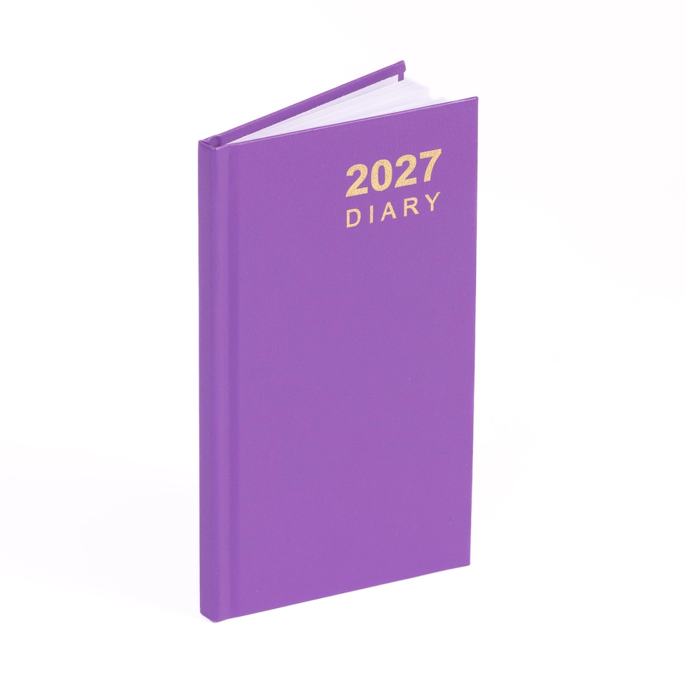 image 1 of 2027 Diary Slim Size - Week to View Hardback Small Planner with Ribbon Bookmark - Premium 70gsm Paper Inside with UK Holidays, World Time Zones (Purple)