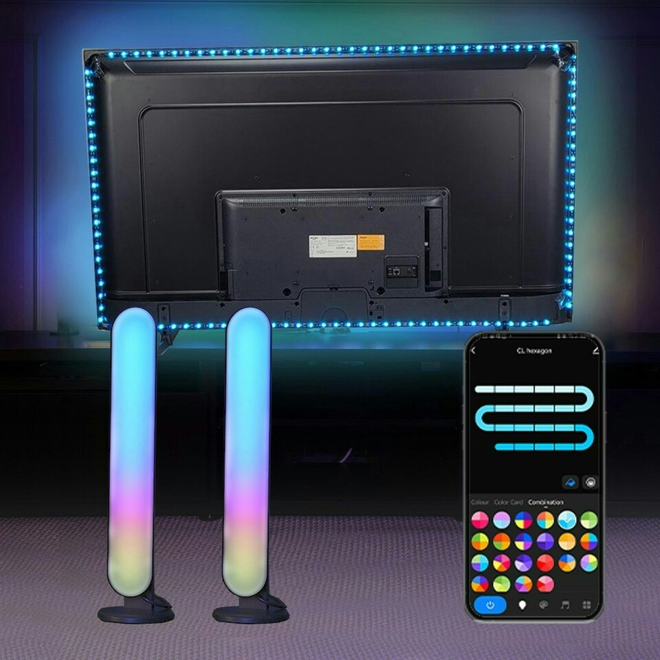 image 1 of ValueLights SMART RGBIC TV Backlight Light Bars Home Cinema Gaming Kit