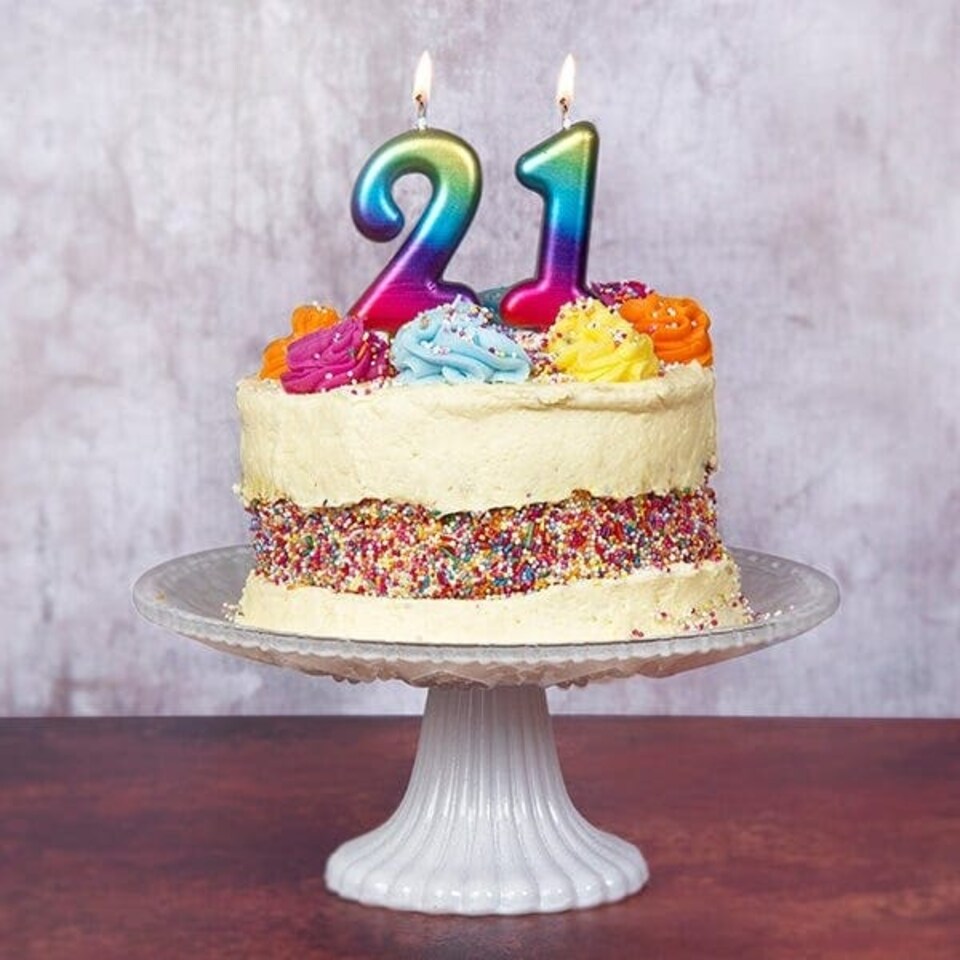image 1 of Anniversary House Age 2 Metallic Numeral Moulded Pick Candle Rainbow