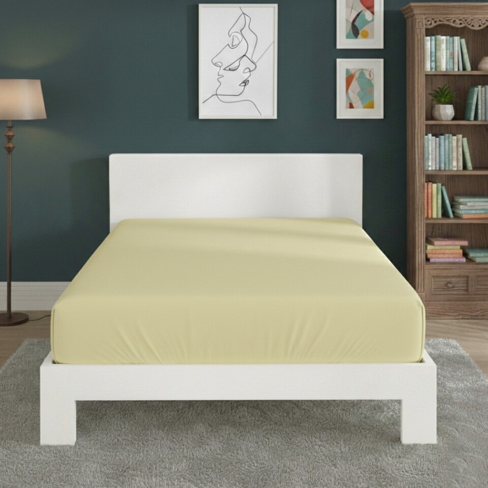 image 1 of Polycotton Fitted Sheet Extra Deep 40cm Skirt Easy Care | Yellow | Lemon | Super King