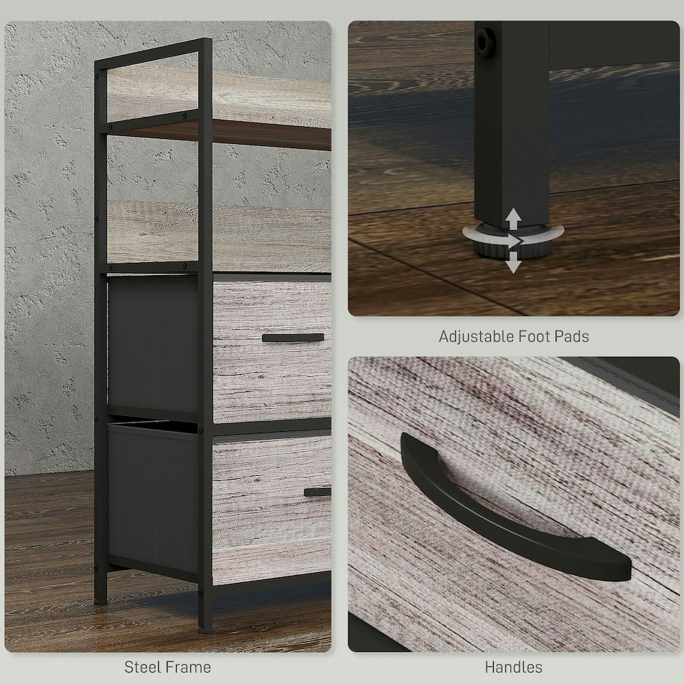 image 1 of HOMCOM Bedroom Chest of Drawers 5 Drawer Dresser w/ Shelves, Grey Wood Effect