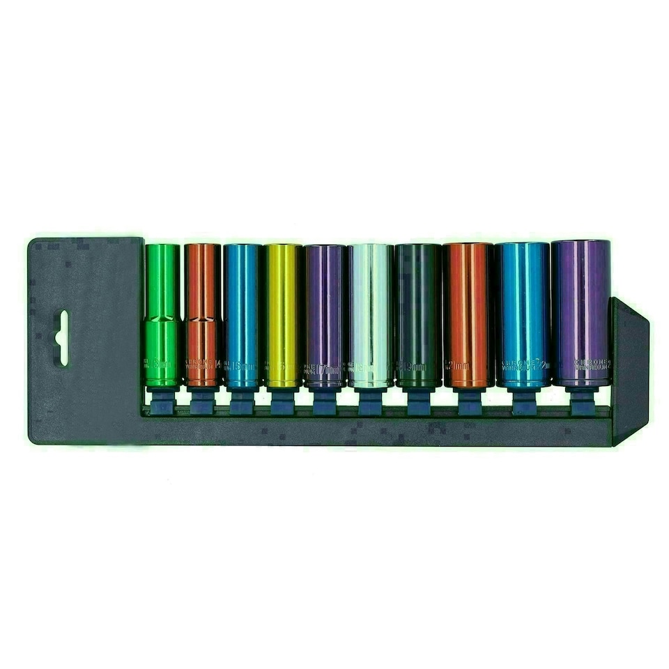 image 1 of Metric 1/2" Drive Double Deep Colour Coded Sockets 6 Sided 13mm - 24mm 10pc