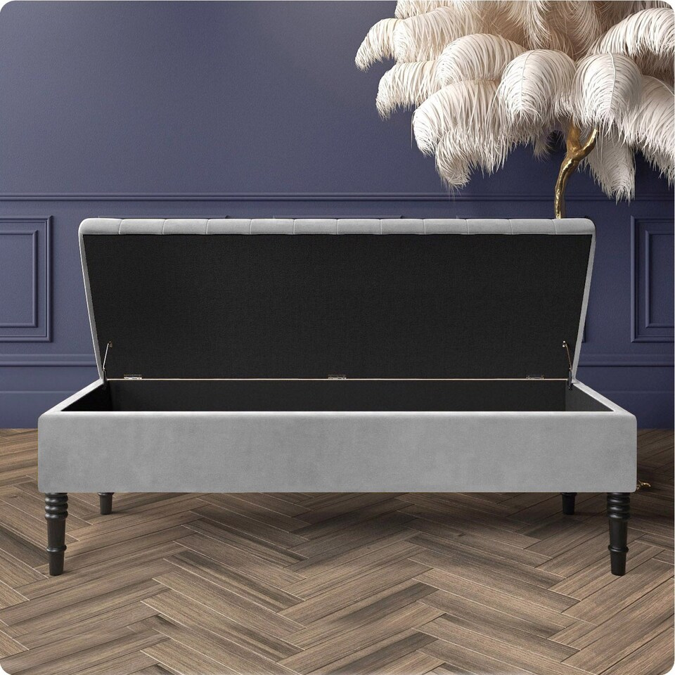 image 1 of Safar 120cm Ottoman Storage Bench - Plush Velvet Shoe Bench - Silver Lined Upholstery Storage Footstool
