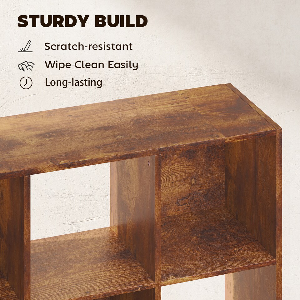 image 1 of HOMCOM 9 Cube Storage Cupboard Bookcase Bookshelf Home Office, Rustic Brown