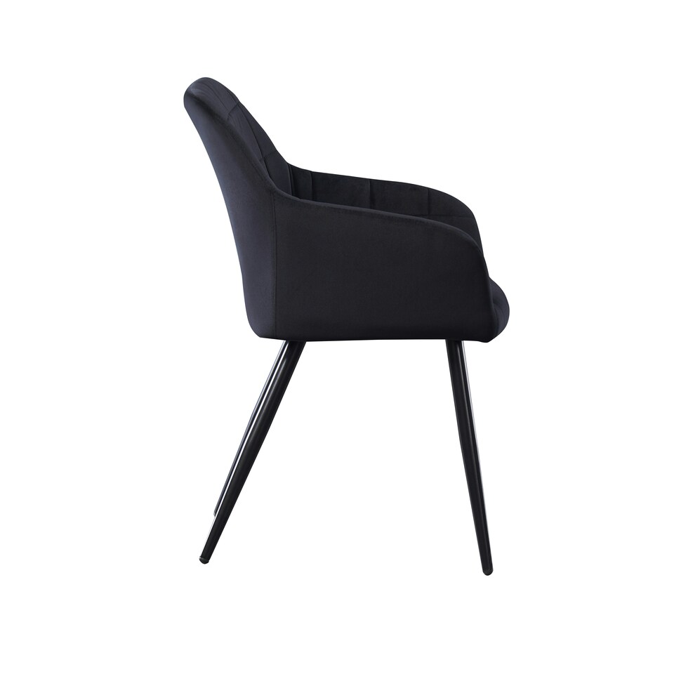 image 1 of Set of 4 Camden Modern Velvet Dining Chairs with Armrests, Quilted Design & Black Metal Legs Black