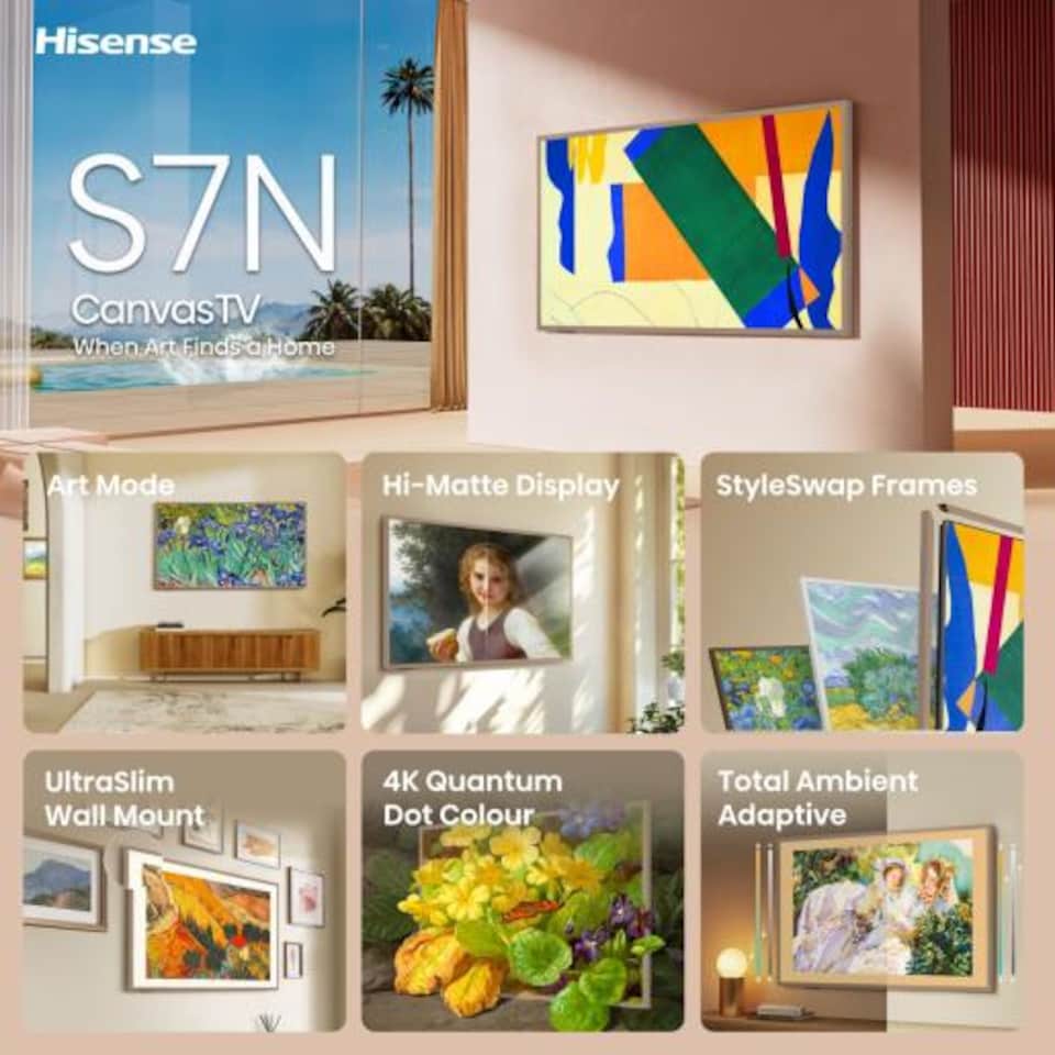 image 1 of Hisense 55S7NQTUK-CANVAS-TV 55inch Art Mode 4K UHD LED SMART TV WiFi Wall Mount