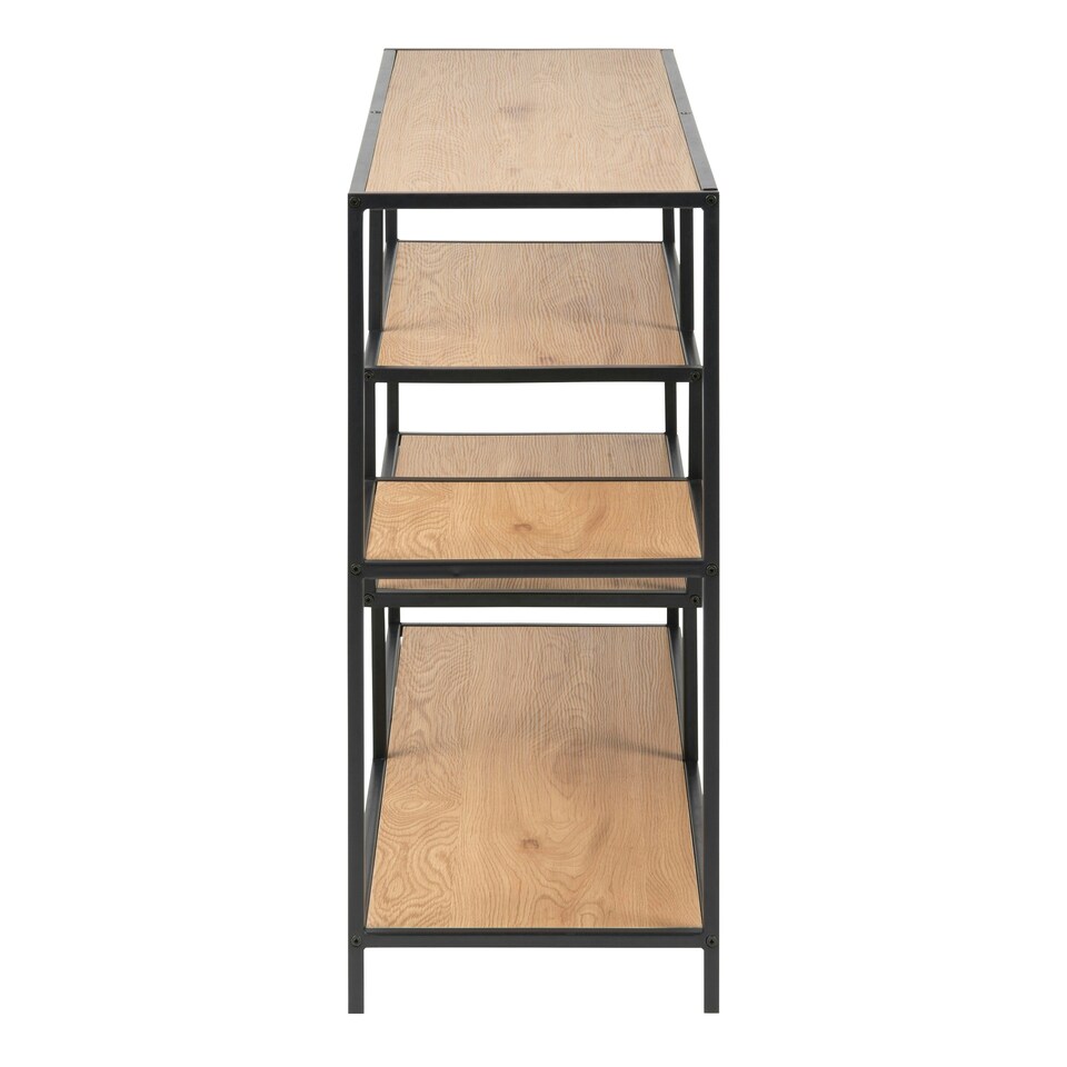 image 1 of Seaford Wide Black Metal Bookcase with 4 Oak Shelves