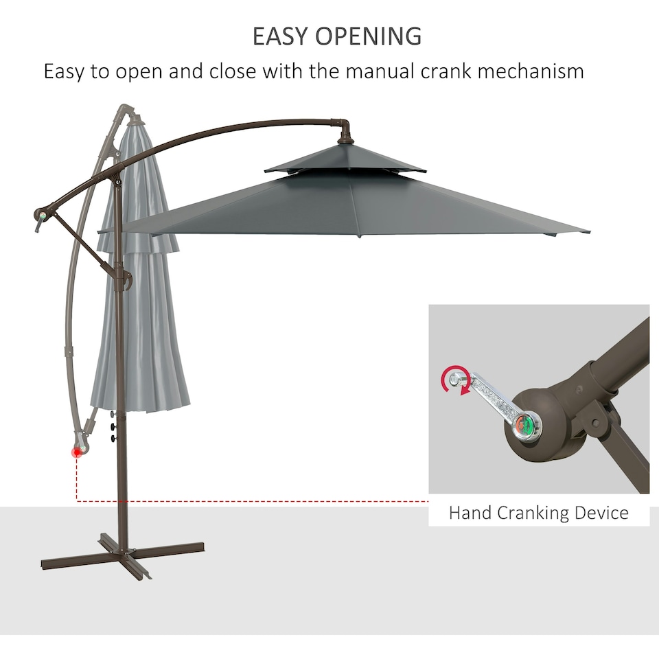 image 1 of Outsunny 2.7m Cantilever Banana Parasol Outdoor Sun Shade w/ Crank, Dark Grey