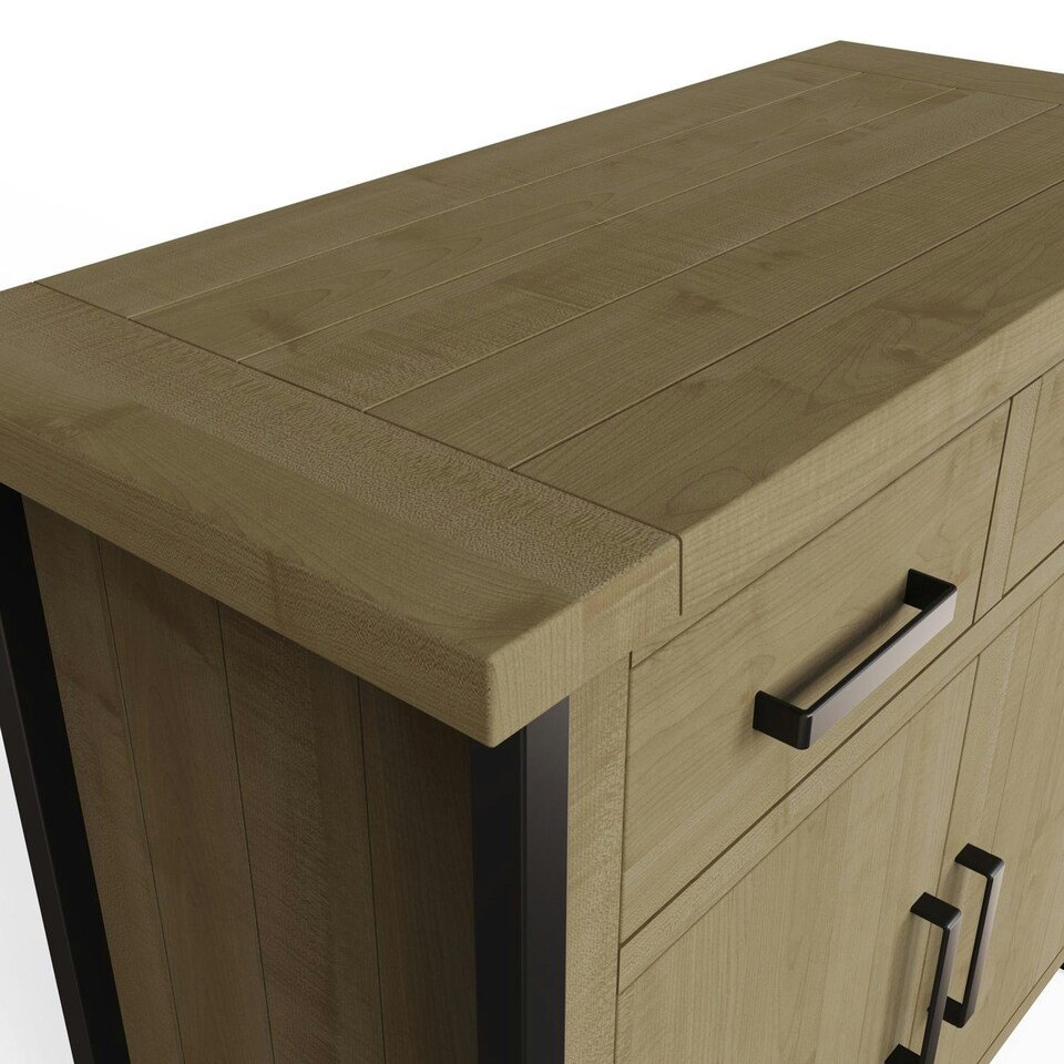 image 1 of Lowry 2 Door 2 Drawer Compact Sideboard Driftwood Lacquered Solid Reclaimed Pine Brown