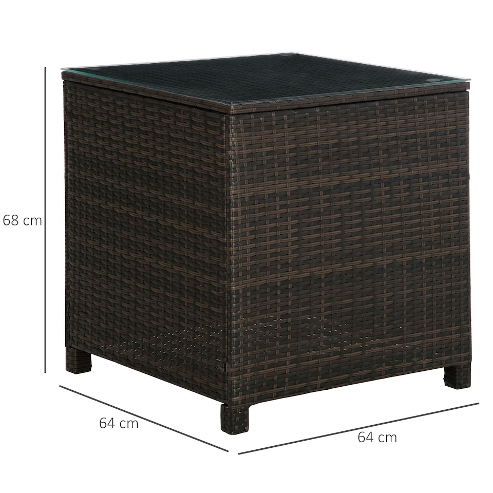 image 1 of Outsunny Side Table Furniture Tempered Glass Garden Patio Wicker Brown