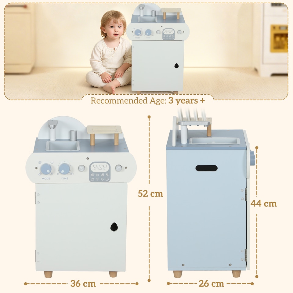 image 1 of AIYAPLAY Wooden Dishwasher Playset, Pretend Play Kitchen for Kids, Kitchen Sink Toys with Faucet, Sink and Accessories, Gift for Boys Girls Toddlers, Light Blue