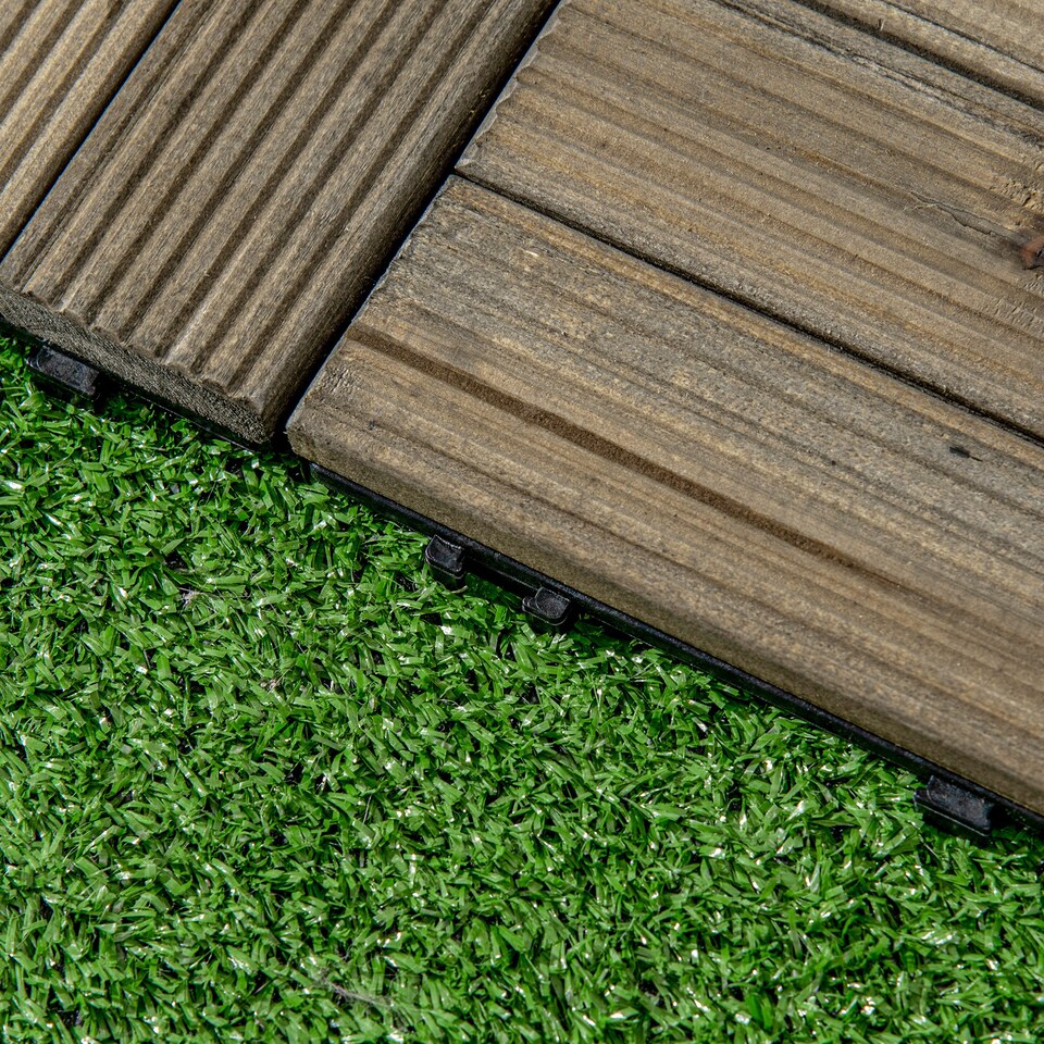 image 1 of Outsunny 27 Pcs Wooden Decking Tiles, 30x30cm Decking Boards, Brown