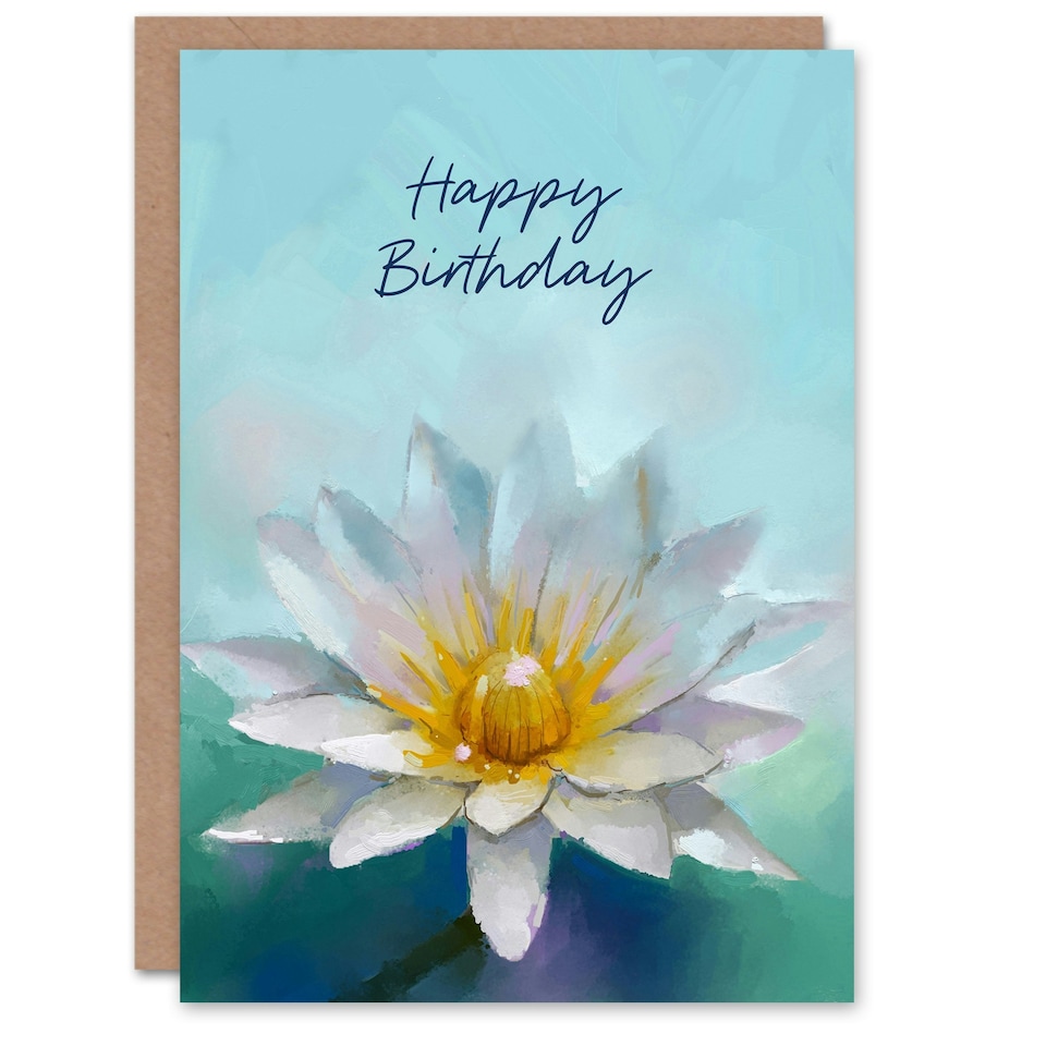 image 1 of Happy Birthday Lotus Flower Painting Birthday Card