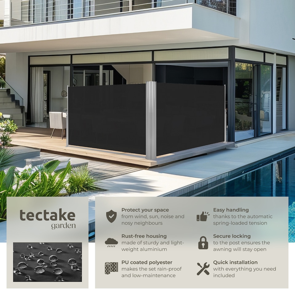 image 1 of Double-sided retractable awning and privacy screen | Black | black | 1