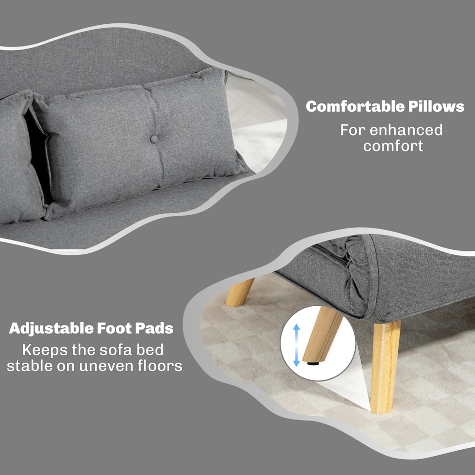 image 1 of HOMCOM Click Clack Sofa Bed, 2-Seater Bed Settee for Living Room, Grey