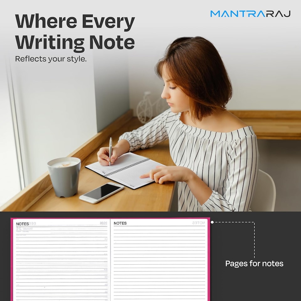 image 1 of 2027 Diary A5 Size Wiro Week to View Bright Diary Spiral Week To View Hardcover Diaries Planner Organizer (Pink)