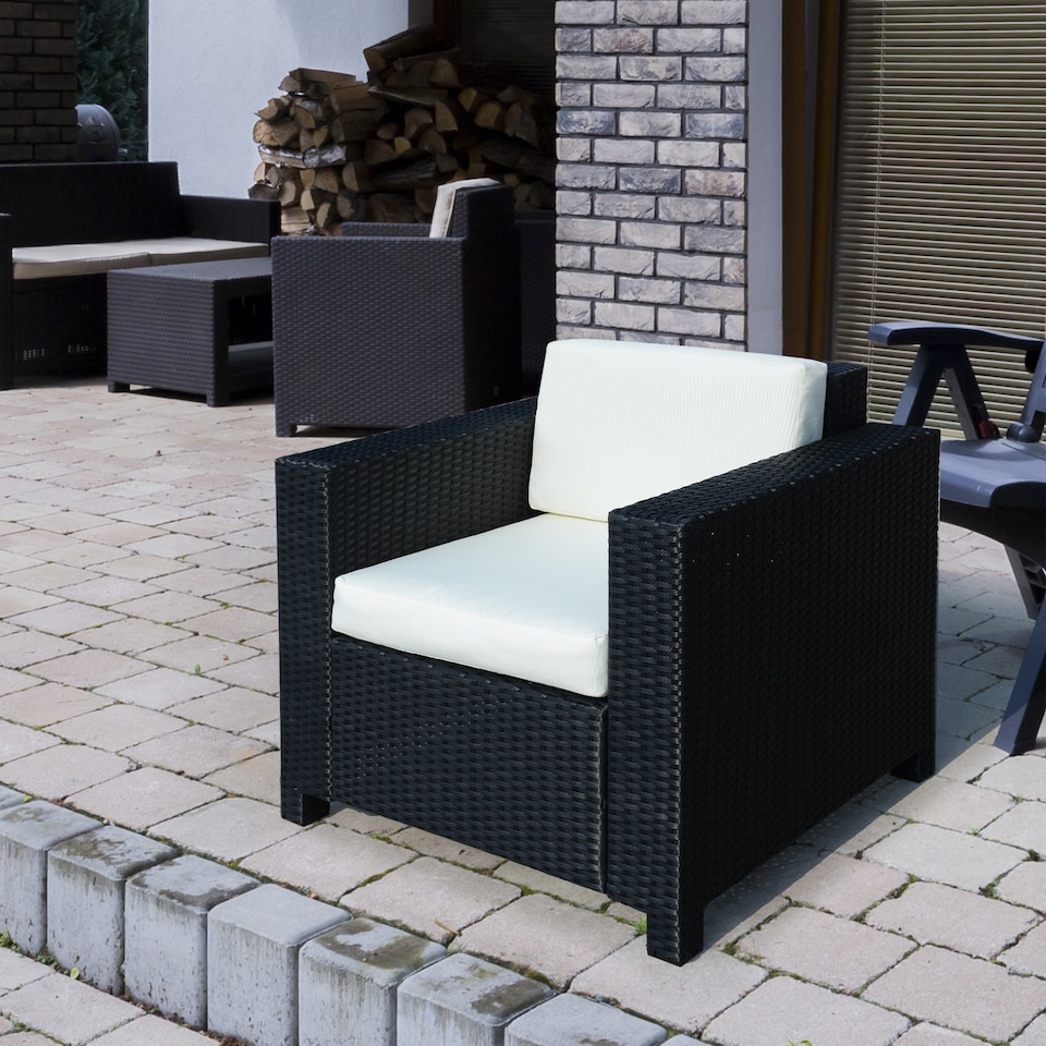 image 1 of Outsunny Rattan Garden Armchair, Cushioned Single Rattan Chair, Black | Black | Black