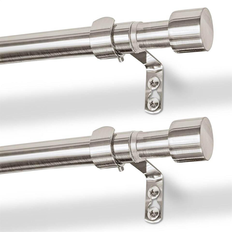 image 1 of Harbour Housewares Extendable Metal Curtain Poles Kit - 83 to 120cm - Brushed Nickel - Pack of 2
