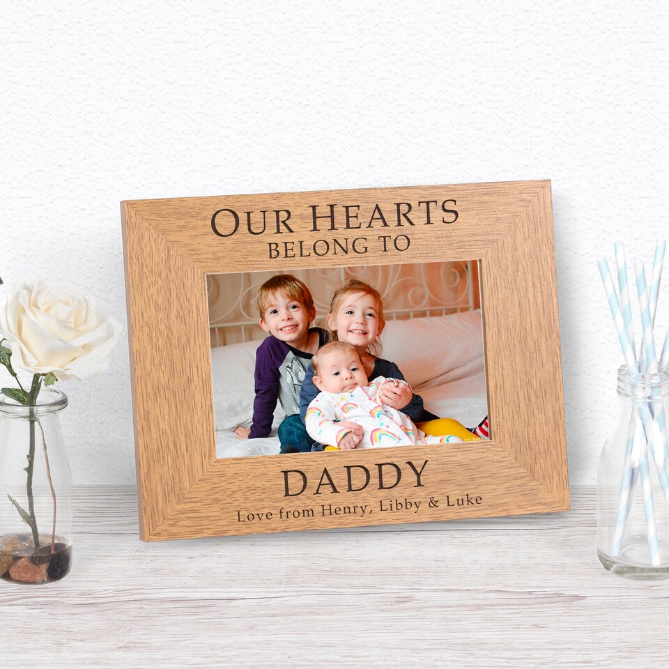 image 1 of Personalised Our Hearts Belong to Daddy Wood Picture Frame 6x4 Fathers Day Dad