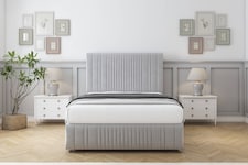 Sloomy Kingsley Silver Plush Divan Bed With Mattress 2 Drawers Right Side With 54" Floor Standing Headboard & 12" Matching Footboard 4' Small Double | Silver | Silver | Small Double | 1