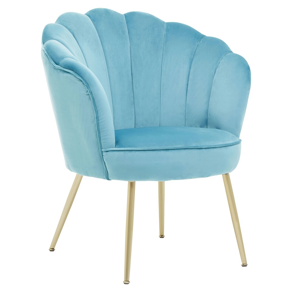 image 1 of Interiors by Premier Aqua Velvet Scalloped Armchair, Supportive Armrest Lounge Chair, Easy to Clean Velvet Accent Chair