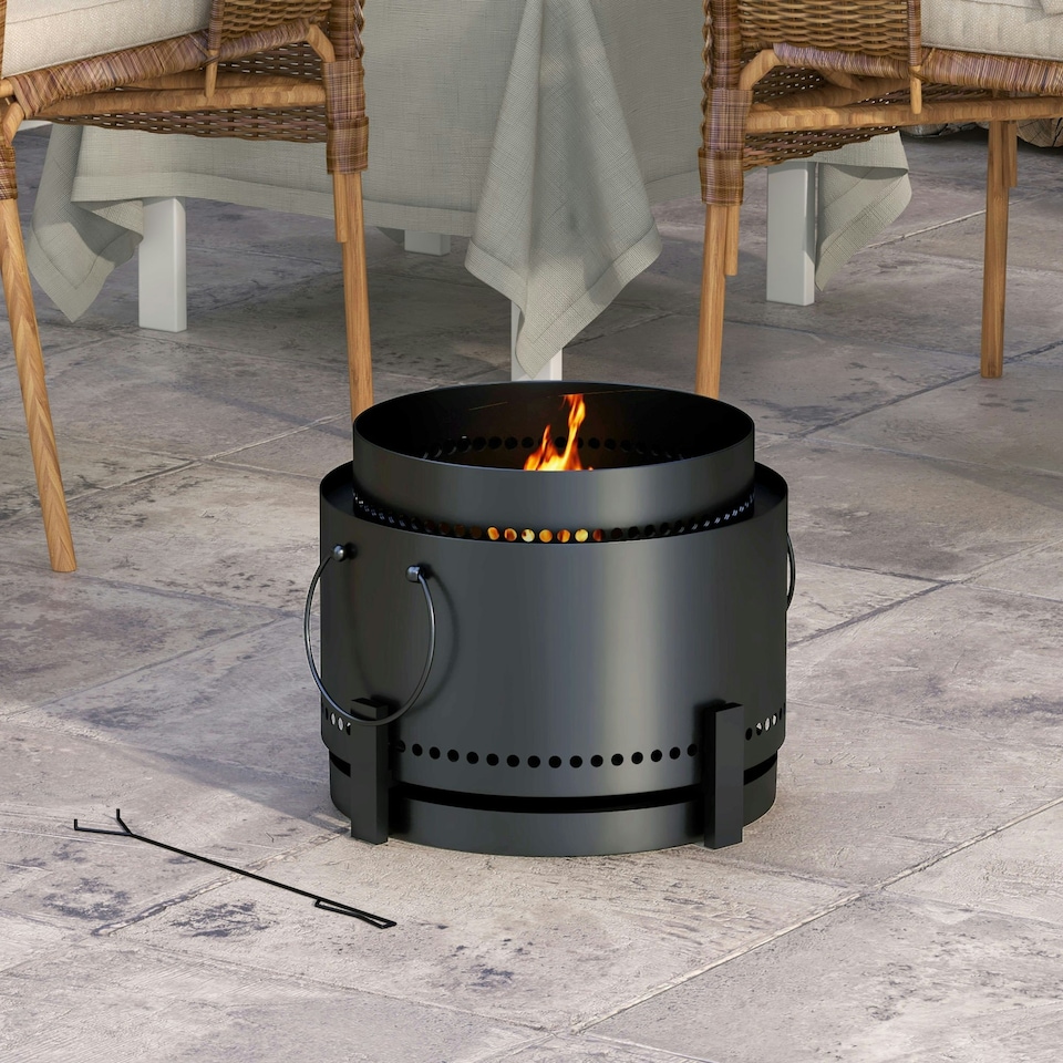 image 1 of Outsunny 37cm Smokeless Wood Burning Firepit Metal Fire Pit, Black