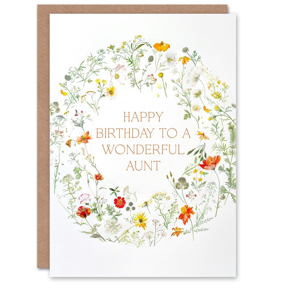 image 1 of Simple Delicate Elegant Floral Circle Aunt Birthday Card