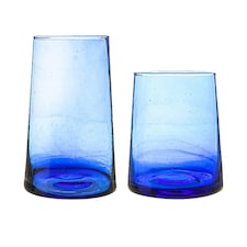 Nicola Spring 12 Piece Merzouga Recycled Glassware Set - Blue - Highball Glasses Tumbler Glasses Drinking Glasses Blue