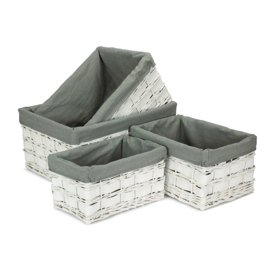 image 1 of Set of 4 White Grey Lined Scandi Storage Basket With Grey Lining | Grey | Grey | Not provided