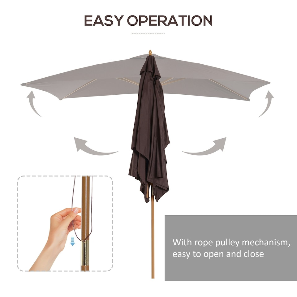 image 1 of Outsunny Wooden Garden Parasol Sun Shade Patio Umbrella Canopy Dark Coffee
