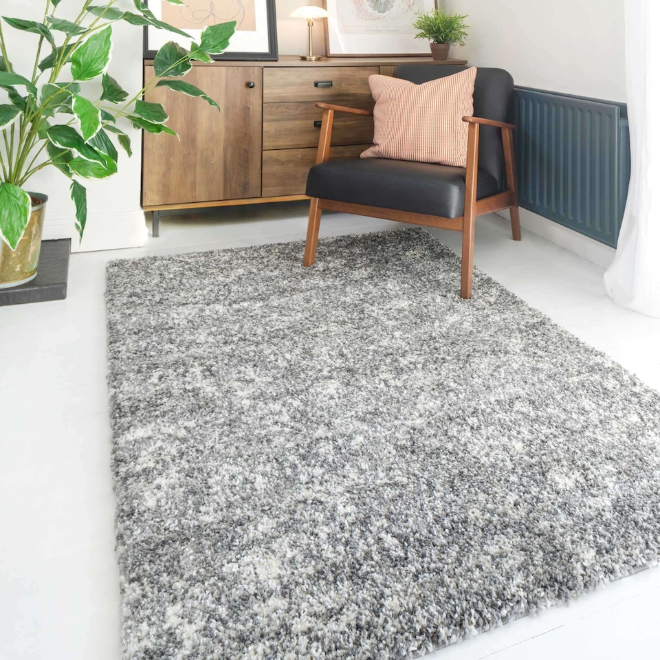 image 1 of KUKOON Silver Grey Mottled Shaggy Rug 160cm x 230cm
