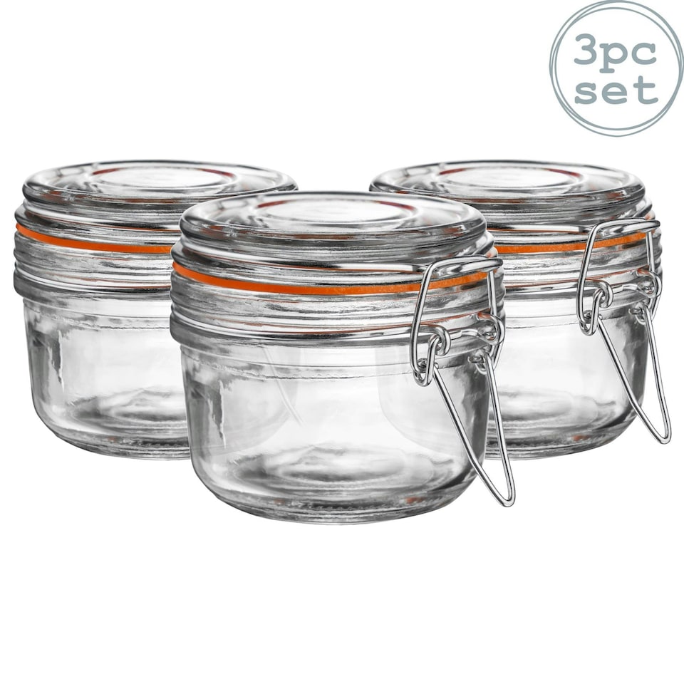 image 1 of Argon Tableware Glass Storage Jars - 125ml - Orange Seal - Pack of 3