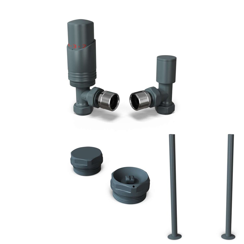 image 1 of Talus Bold - Anthracite Thermostatic Radiator Valve & Installation Kit Angled 15mm