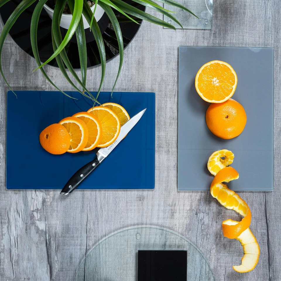 image 1 of Harbour Housewares Glass Kitchen Chopping Board - 30 x 20cm - Grey - Cutting Board Worktop Saver Worksurface Protector Glass Chopping Board Grey