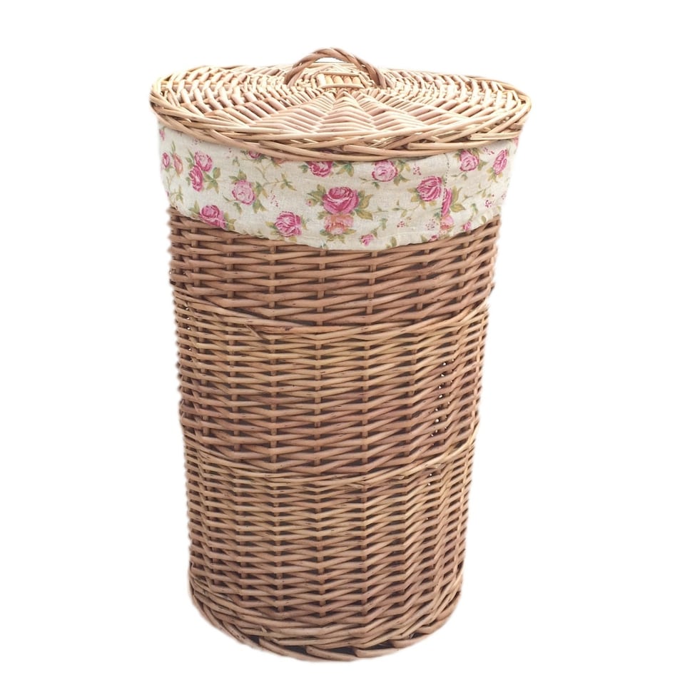 image 1 of Small Light Steamed Round Laundry Baskets with Garden Rose Lining | Multi | Garden Rose