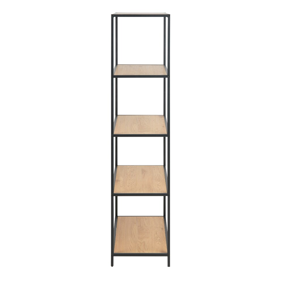 image 1 of Seaford Tall Black Metal Bookcase with 4 Oak Shelves