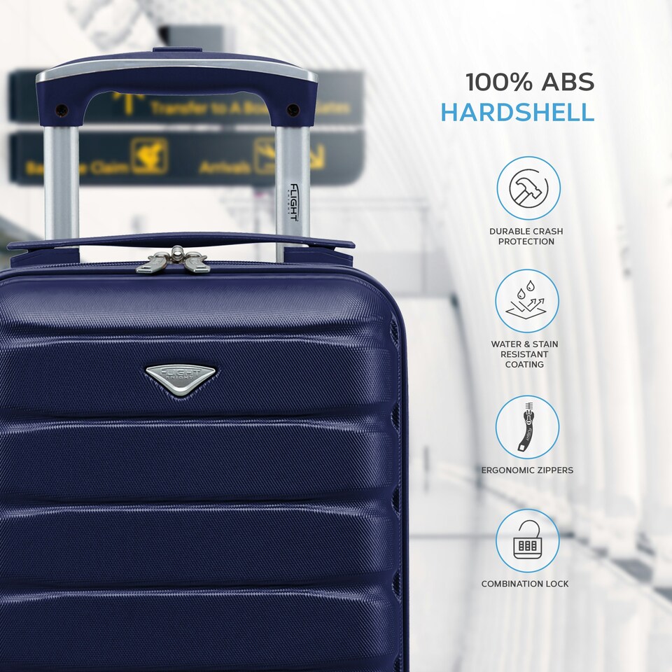 image 1 of 40x20x25cm Ryanair Free Carry-On Maximum Size Cabin Suitcase - Lightweight 4 Wheel ABS Hard Case - Cabin Carry On Hand Luggage Suitcase 100+ Airline Approved Blue | Navy | Cabin Bag