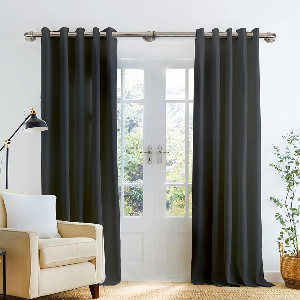 image 1 of Lister Cartwright 25mm Polished Steel Industrial Pipe Extendable Curtain Pole Heavy Duty Metal Curtain Rod(120-320 cm)
