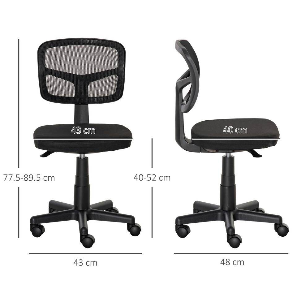 image 1 of Vinsetto Small Office Chair without Arms, Ergonomic Swivel Mesh Desk Chair | Black | One Size