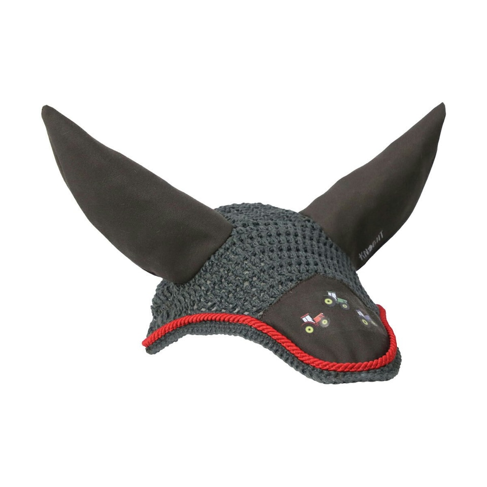 image 1 of Little Knight Horse Fly Veil - Charcoal Grey/Red - Small Pony