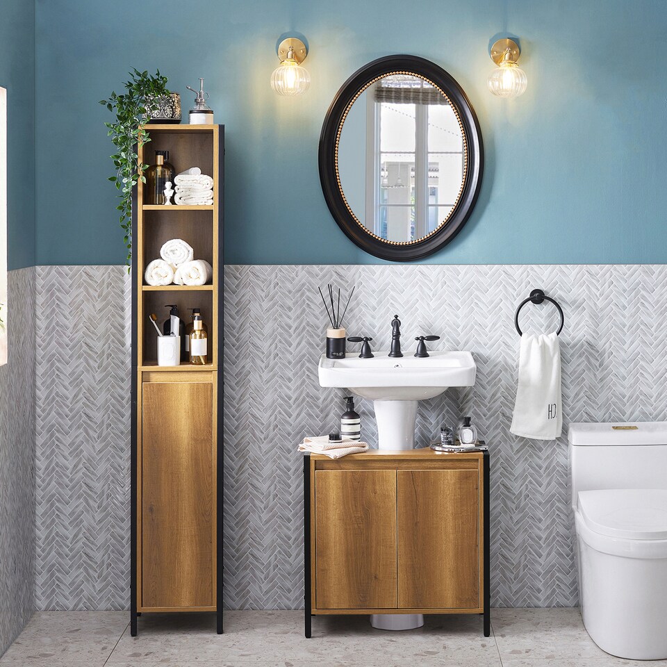 image 1 of SoBuy Slim Under Sink Bathroom Cabinet with 2 Doors & Shelf, Light Brown, 23.6x11.8x23.6 inches, 13.85 kg - BZR63-II-PF
