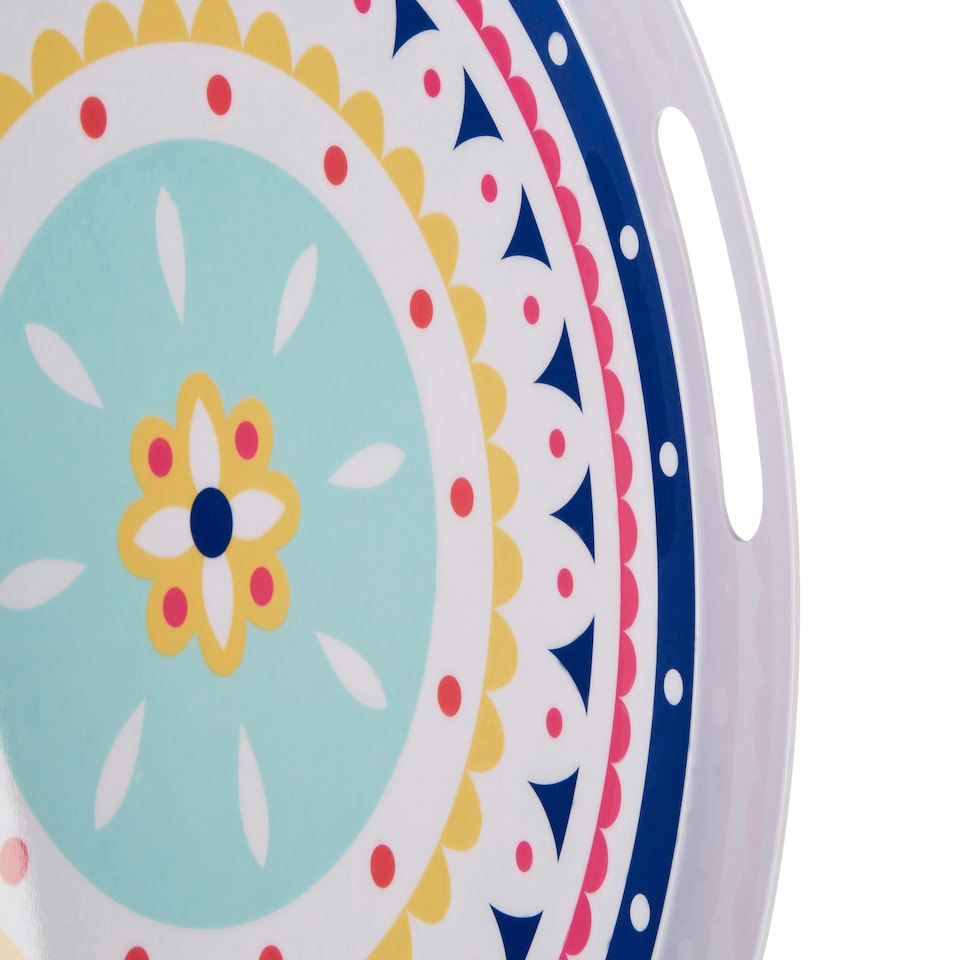 image 1 of Interiors by Premier Easily Gripped Bazaar Tray, Scratch Resistant Round Tray, Floral Outdoor Tray, Lightweight Dining Tray Multi