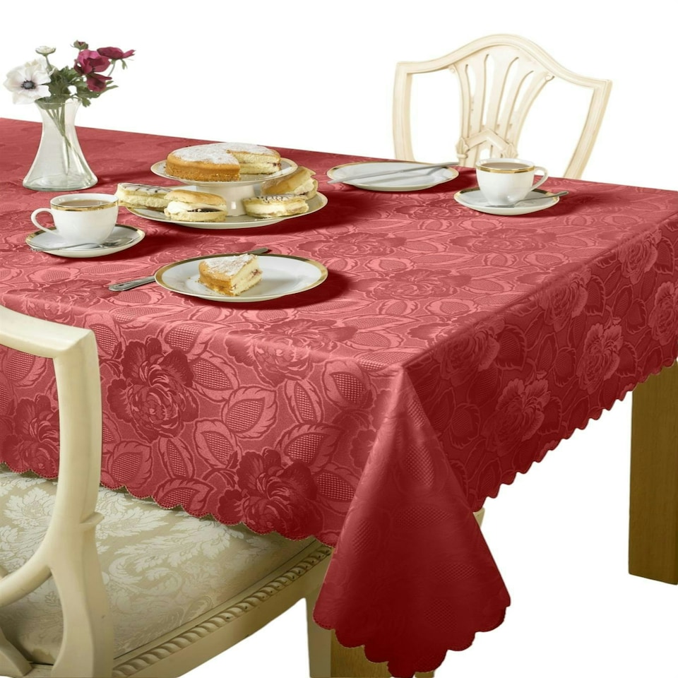 image 1 of Damask Rose Tablecloth - Wine - 160x160cm