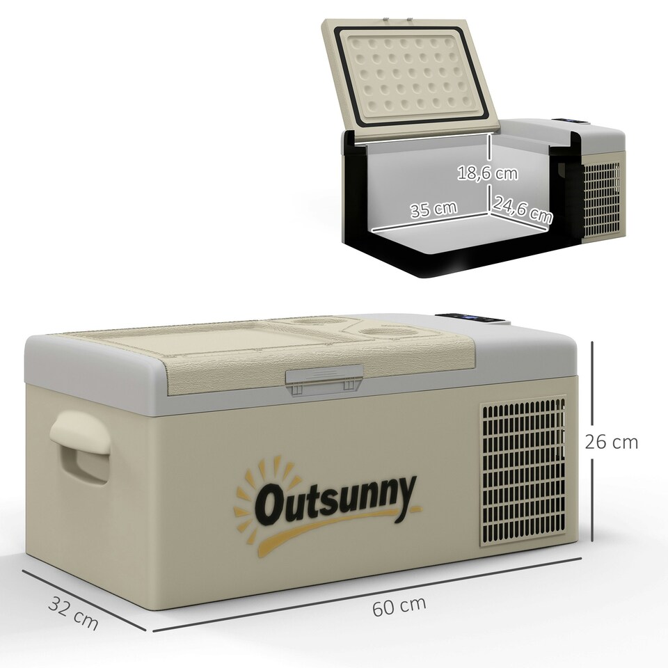 image 1 of Outsunny 16L Car Refrigerator Fridge Freezer, 12/24V DC and 100-240V AC, Khaki