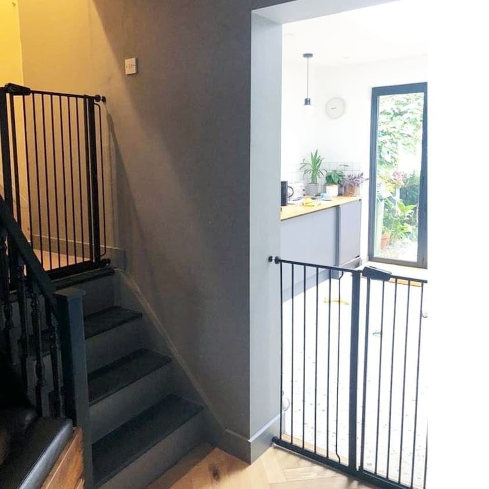 image 1 of Safetots Extra Tall Metal Safety Gate Pressure Fit, 107.4cm - 115cm, Slate Grey, 104cm in Height, Extra Tall Stair Gate, Tall Baby Gate, Easy Installation