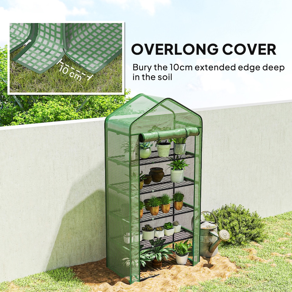 image 1 of Outsunny Widened Mini Greenhouse 5 Tier Green House, 193H x 90W x 49Dcm, Green