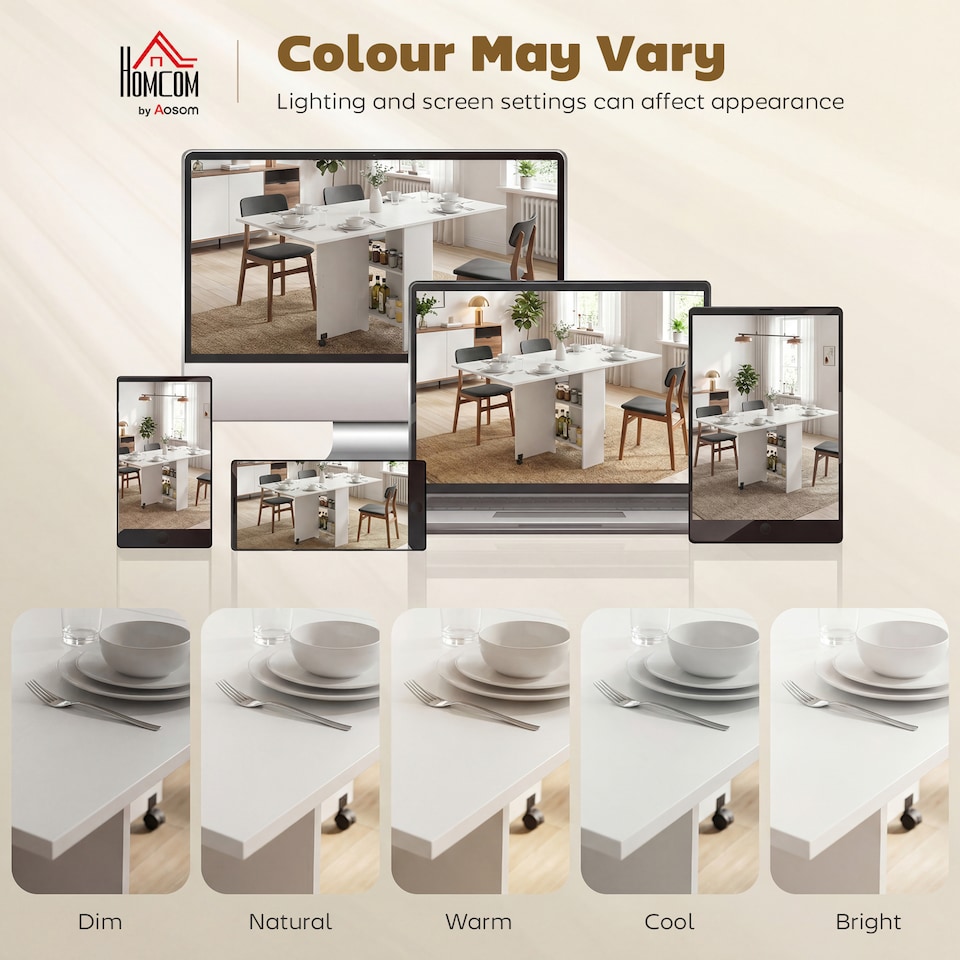image 1 of HOMCOM 80-140 cm Folding Dining Table for 4-6 Drop Leaf Table White